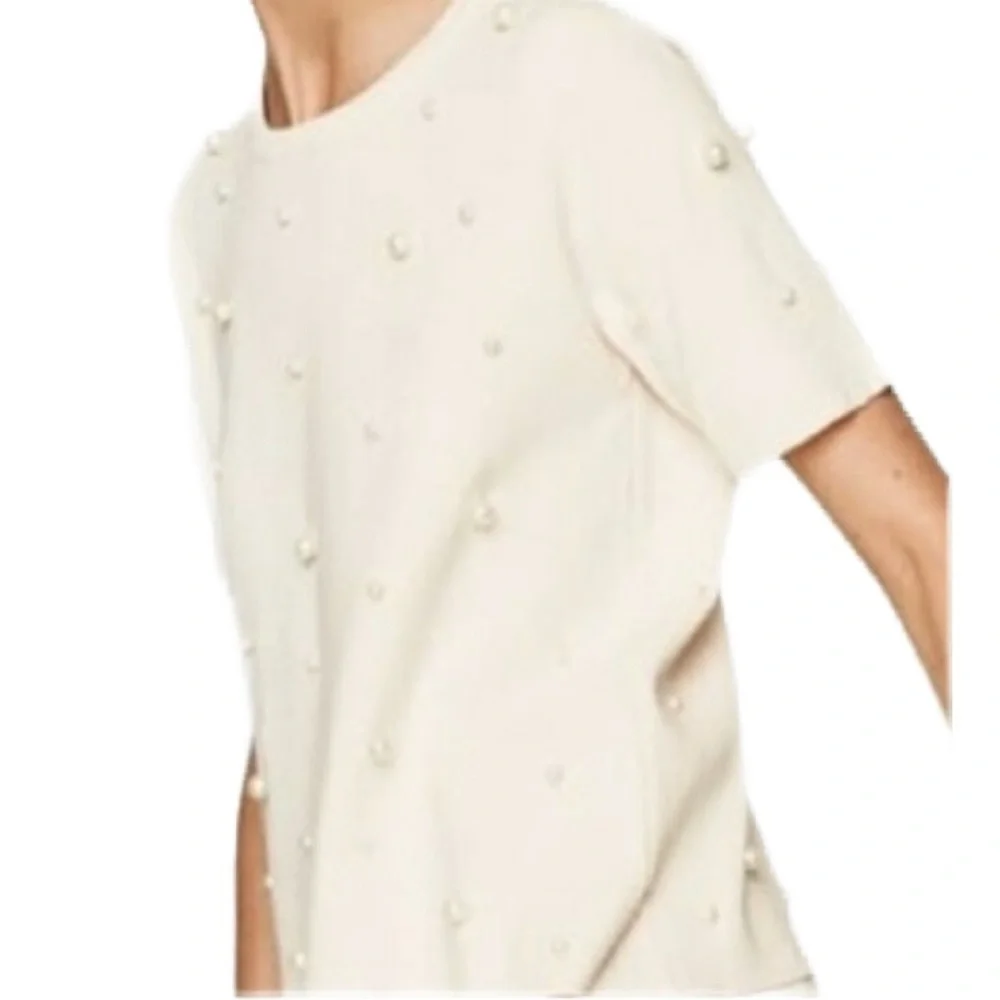 Zara Basic Knit Faux Pearls Sweater in Off White Size S - Picture 4 of 7
